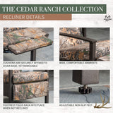 Hanover Cedar Ranch 3-Piece Outdoor Patio Furniture Set, 2 Recliners with Thick Realtree Printed Camo Cushions and Sling Gas Fire Pit, CDRNCH3PCFP-CMO