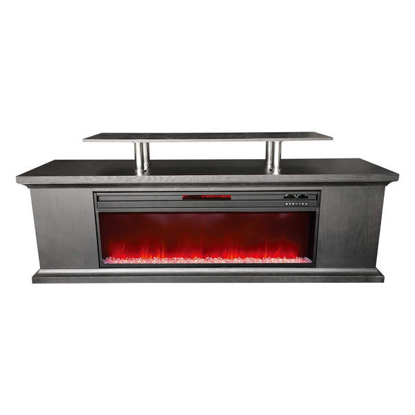 LIFESMART GLOBAL 72" Media Fireplace with Faux Glass Beads and TV Shelf - Black