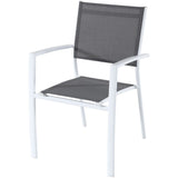 Hanover Del Mar 7-Piece Outdoor Dining Set with 6 Sling Chairs in Gray/White and a 78" x 40" Dining Table