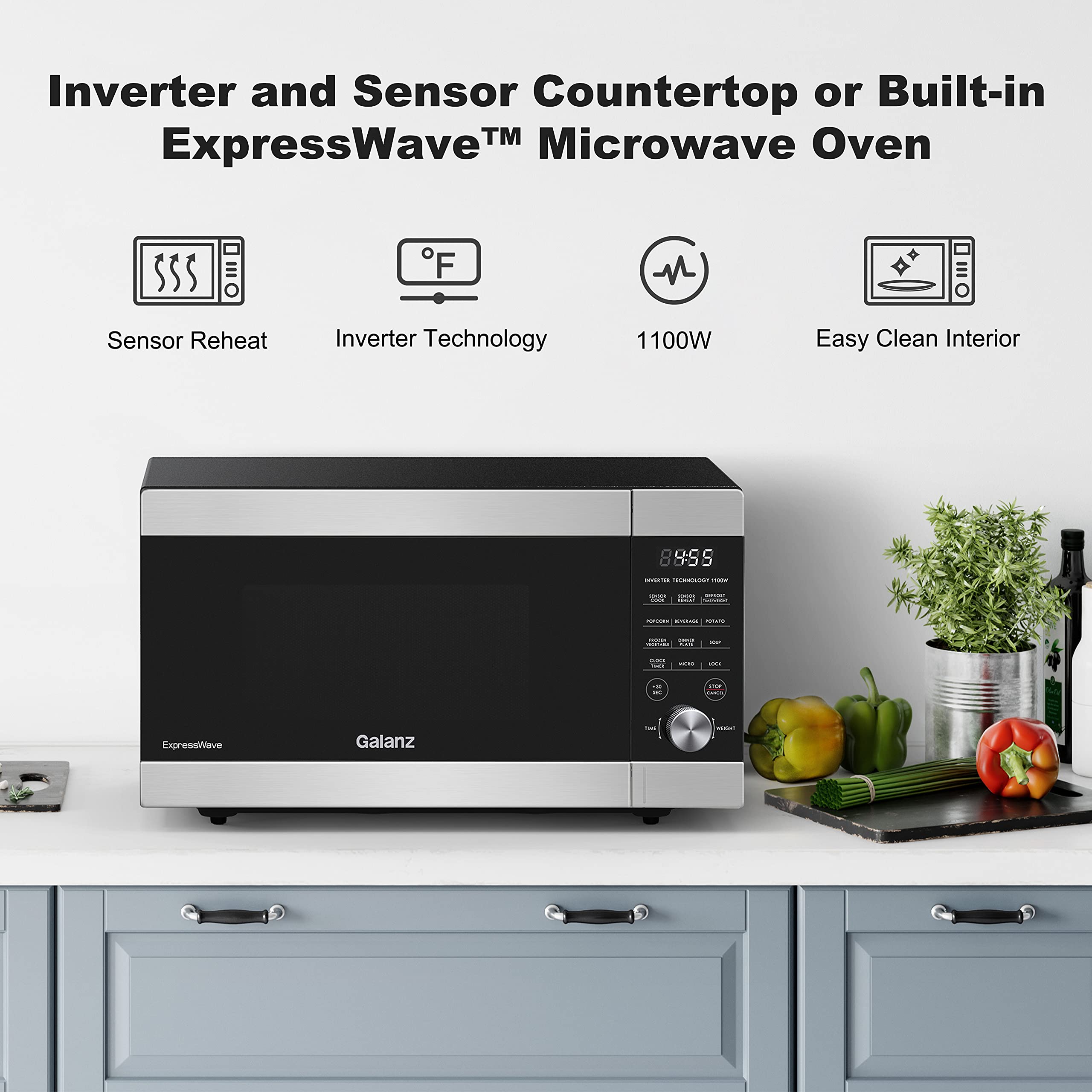 Galanz Microwave Oven ExpressWave with Patented Inverter Technology, Sensor Cook & Sensor Reheat, 10 Variable Power Levels, Express Cooking Knob, 1100W 1.3 Cu Ft Stainless Steel GEWWD13S1SV11 Galanz Microwave Oven ExpressWave with Patented Inverter Technology, Sensor Cook & Sensor Reheat, 10 Variable Power Levels, Express Cooking Knob, 1100W 1.3 Cu Ft Stainless Steel GEWWD13S1SV11