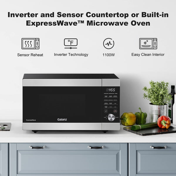 Galanz Microwave Oven ExpressWave with Patented Inverter Technology, Sensor Cook & Sensor Reheat, 10 Variable Power Levels, Express Cooking Knob, 1100W 1.3 Cu Ft Stainless Steel GEWWD13S1SV11