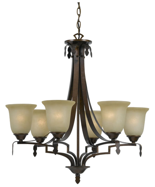 Cal Lighting FX-3506/6 60-watt X 6 Dabois Hand Forged Iron 6 Light Chandelier with Glass Shades