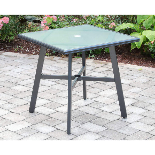 Hanover Cortino 3-Piece Grade Bistro Set with 2 Aluminum Slat-Back Dining Chairs Commercial Outdoor Furniture, Gunmetal