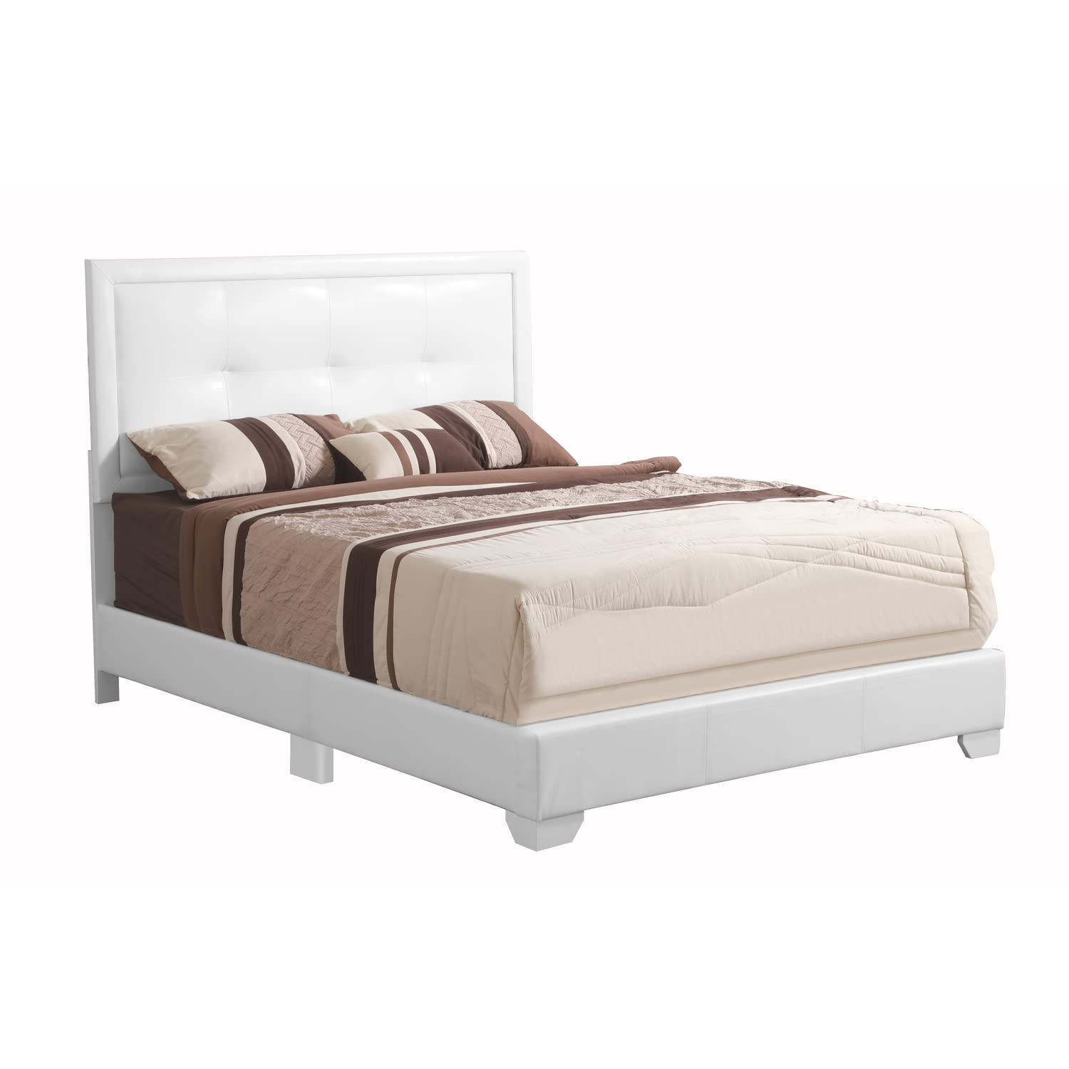 Glory Furniture Panello Faux Leather Upholstered Queen Bed in White Glory Furniture Panello Faux Leather Upholstered Queen Bed in White
