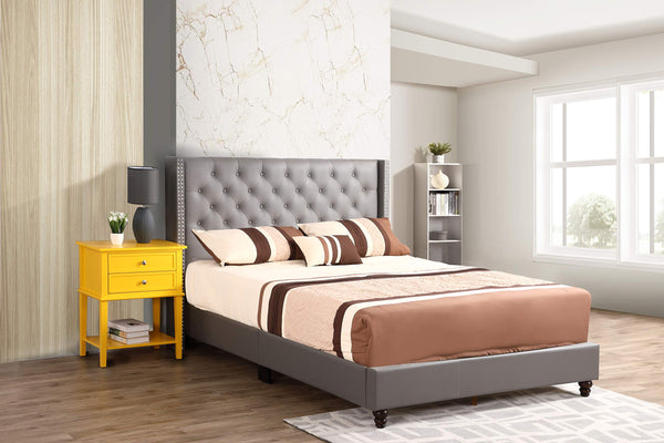 Glory Furniture Julie Faux Leather Upholstered Queen Bed in Light Gray