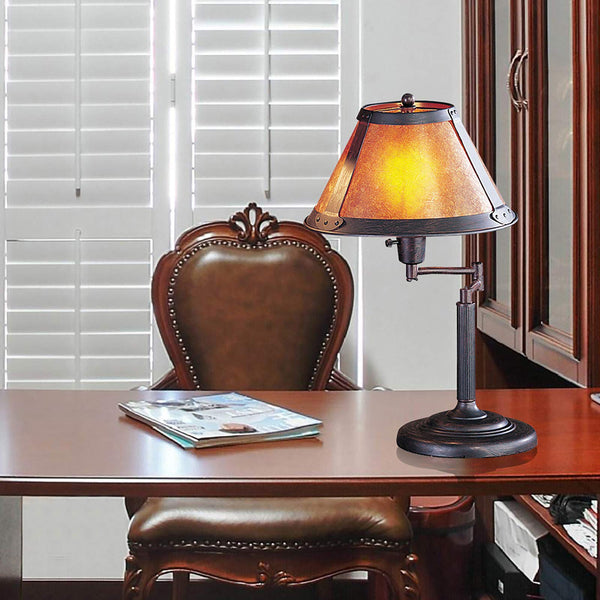Cal Lighting BO-462 Table Lamp with Mica Glass Shades, Rust Finish 18" x 11.5" x 11.5"