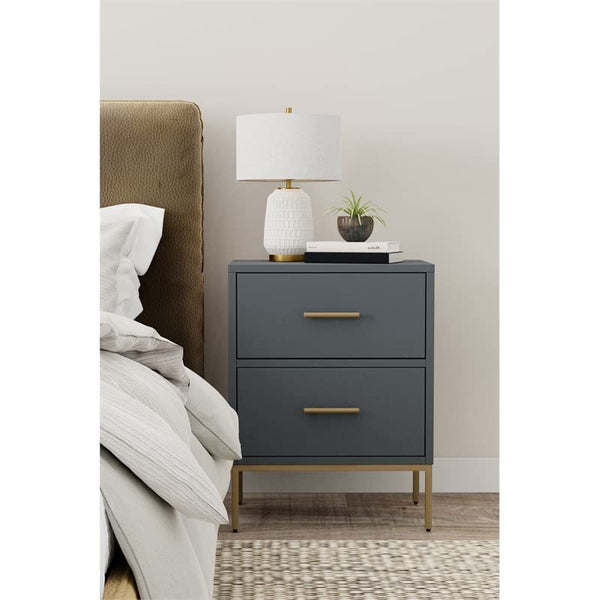 Alpine Furniture Madelyn Two Drawer Nightstand in Slate Gray