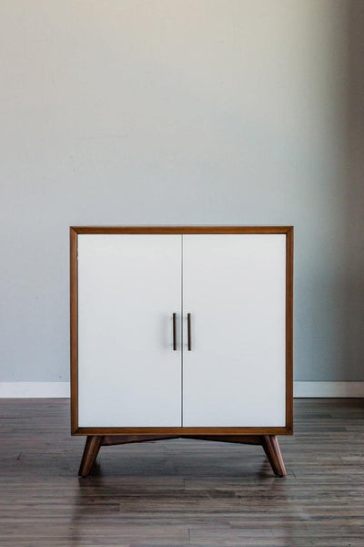 Alpine Furniture Flynn Small Bar Cabinet, Acorn/White