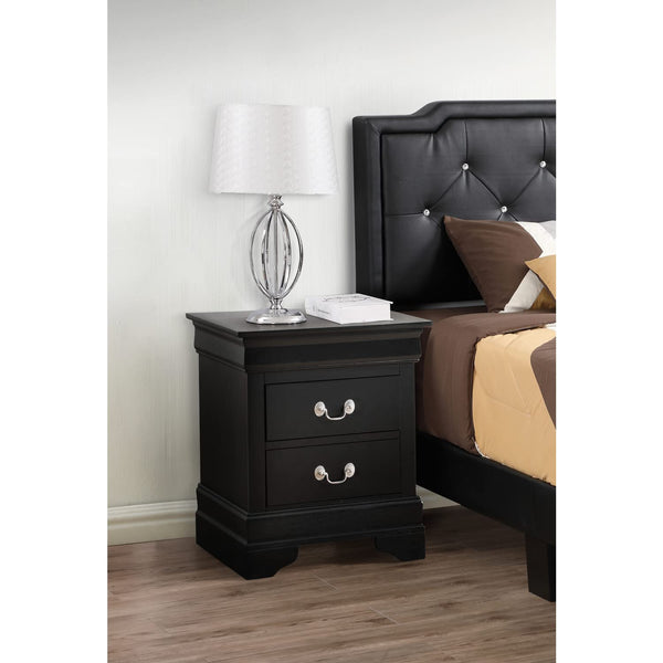 Glory Furniture Louis Phillipe 2 Drawer Nightstand in Black