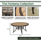 Hanover Fontana 7-Piece Outdoor Patio Dining Set, 6 Sling Swivel Rocker Chairs, 60" Round Tile Table, 9' Umbrella, and Umbrella Base, Brushed Bronze Finish, Rust-Resistant, All-Weather