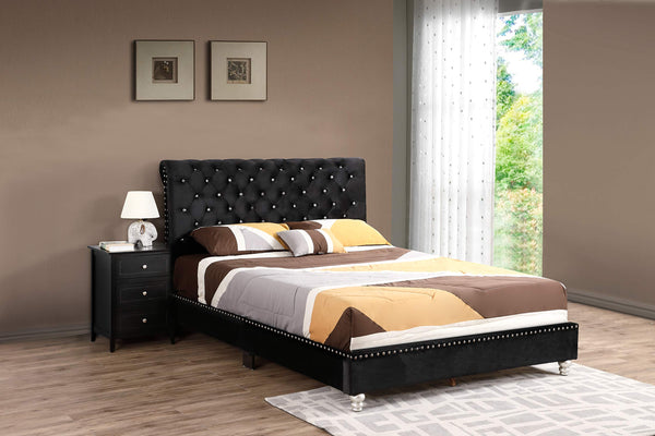 Glory Furniture Maxx Velvet Upholstered Queen Bed in Black