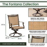 Hanover Fontana 7-Piece Outdoor Patio Dining Set, 6 Sling Swivel Rocker Chairs, 60" Round Tile Table, 9' Umbrella, and Umbrella Base, Brushed Bronze Finish, Rust-Resistant, All-Weather