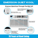 Emerson Quiet Kool 8,000 BTU 115V Smart Through-The-Wall Air Conditioner with Remote, Wi-Fi, and Voice Control | Energy Star | Cools Rooms up to 350 Sq.Ft. | 24H Timer | EATC08RSE1T, 8000 WiFi, White