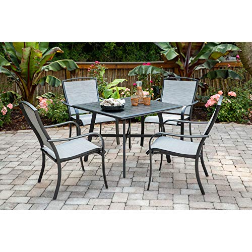 Hanover Foxhill 5-Piece Grade Patio Set with 4 Sling Dining Chairs Commercial Outdoor Furniture, Gray/Gunmetal
