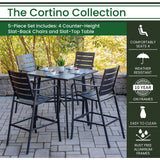 Hanover Cortino 5-Piece Commercial-Grade Counter-Height Dining Set with 4 Aluminum Back Chairs and a 38-in. Slat-Top Table, Gray