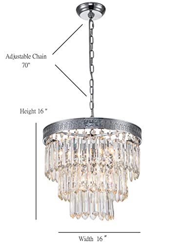 Crystal Chandeliers Modern Contemporary K9 Chandelier Pendant Ceiling Lighting Fixture Chrome Lights for Bedroom Foyer Lanterns Kitchen Island, Vintage Crystals 8 Light 16 inch 3 Tier Living Room