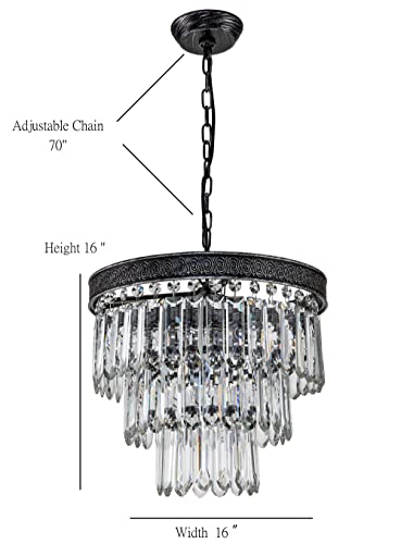 Crystal Chandeliers Modern Contemporary K9 Chandelier Pendant Ceiling Lighting Fixture Black Lights for Bedroom Foyer Lanterns Kitchen Island, Vintage Crystals 8 Light 16 inch 3 Tier Living Room