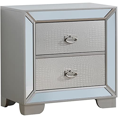 Glory Furniture Hollywood Hills 2 Drawer Nightstand in Silver Champagne