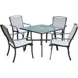 Hanover Foxhill 5-Piece Grade Patio Set with 4 Sling Dining Chairs Commercial Outdoor Furniture, Gray/Gunmetal
