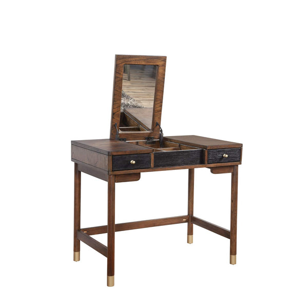 Alpine Furniture Belham Bedroom Vanity, 36 x 22 x 30.5, Two Tone - Dark Walnut and Black