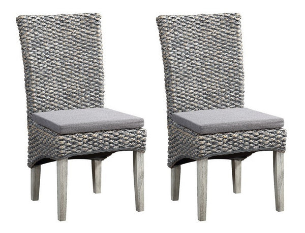 Set of 2 Gray Seagrass Dining Chairs