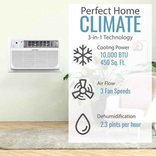 Keystone 10,000 BTU 230V Through-The-Wall Air Conditioner | Energy Star | Follow Me LCD Remote Control | Dehumidifier | Sleep Mode | 24H Timer | AC for Rooms up to 450 Sq. Ft. | KSTAT10-2C