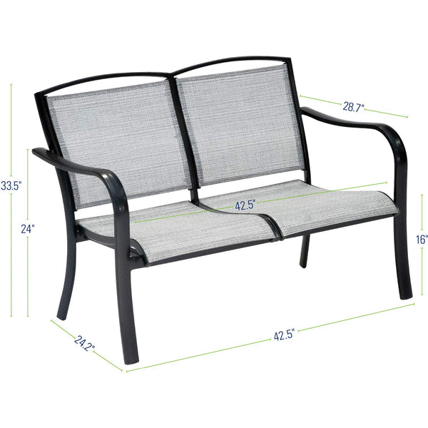 Hanover Foxhill All-Weather Grade Aluminum Loveseat with Sunbrella Fabric, FOXHLLVST-GMASH Commercial Outdoor Furniture, Gunmetal/Ash Sling