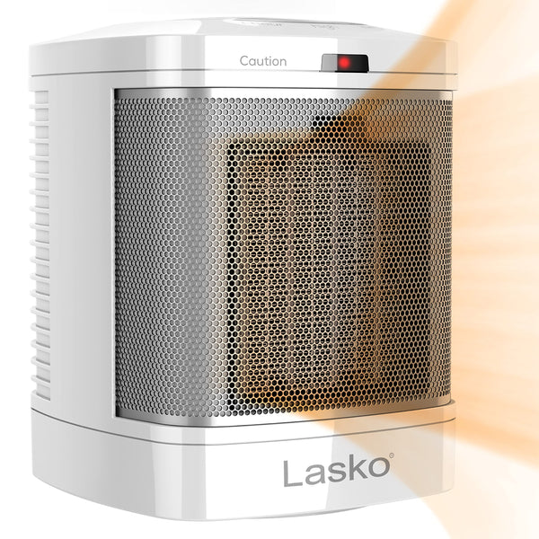 Lasko CD08200 Small Portable Ceramic Space Heater for Bathroom and Indoor Home Use, White, 6.25 x 6.25 x 7.65 inches