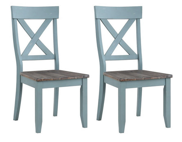 Set of 2 Bar Harbor Blue Crossback Dining Chairs