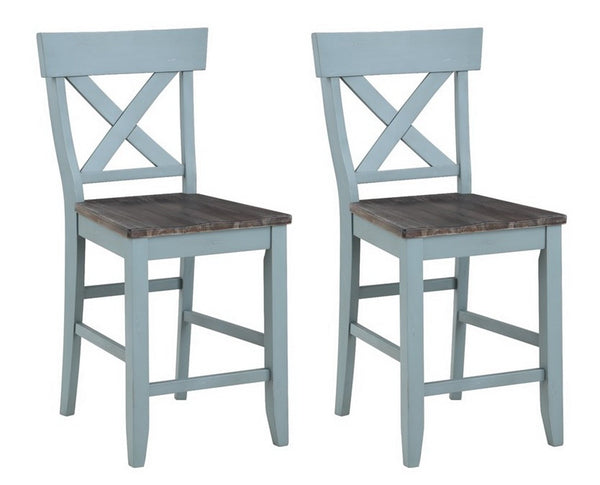 Set of 2 Bar Harbor Blue Crossback 41" Counter Height Dining Chairs