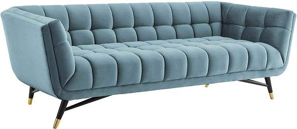 Modway Adept Contemporary Mid-Century Modern Performance Velvet Upholstered Tufted Sofa in Sea Blue