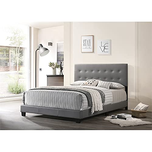 Glory Furniture Caldwell Faux Leather Panel Full Bed in Light Gray