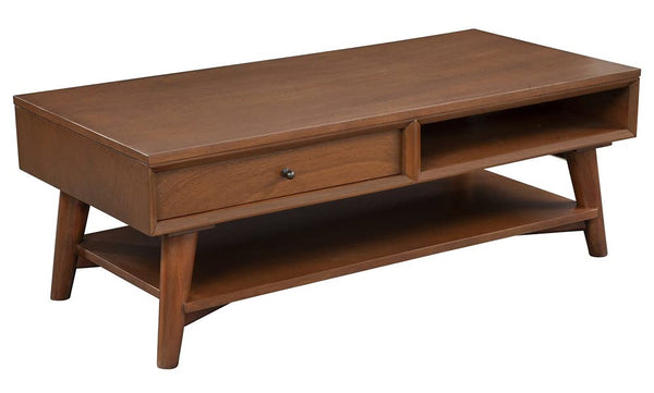 Alpine Furniture Flynn Mid Century Living Room Mahogany Wood Rectangular Design 1 Drawer Coffee Table in Acorn (Brown)