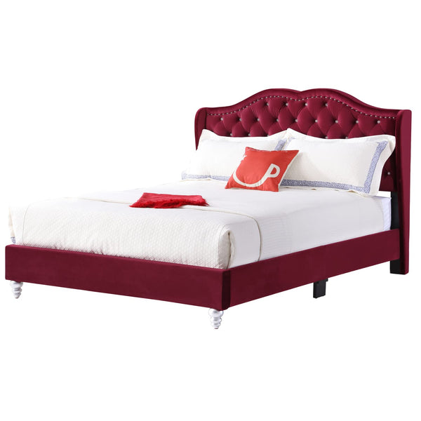 Glory Furniture Joy G1933-QB-UP Queen Upholstered Bed, Cherry
