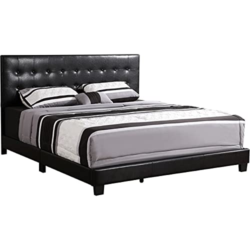 Glory Furniture Caldwell Faux Leather Panel Queen Bed in Black