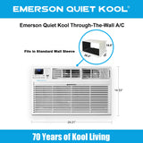 Emerson Quiet Kool 8,000 BTU 115V Smart Through-The-Wall Air Conditioner with Remote, Wi-Fi, and Voice Control | Energy Star | Cools Rooms up to 350 Sq.Ft. | 24H Timer | EATC08RSE1T, 8000 WiFi, White
