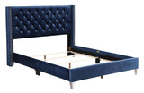 Glory Furniture Julie Velvet Upholstered Queen Bed in Navy Blue