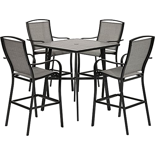 Hanover Foxhill 5-Piece Commercial-Grade Counter-Height Dining Set with 4 Sling Chairs and 42-in. Slat Table, Beige