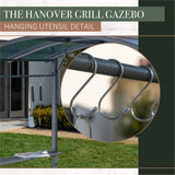 Hanover Outdoor Grill Gazebo 7.5' x 4.9' Hard Top Aluminum with Built-in Shelves, BBQ, UV Protected, HANGRGAZ-Gry