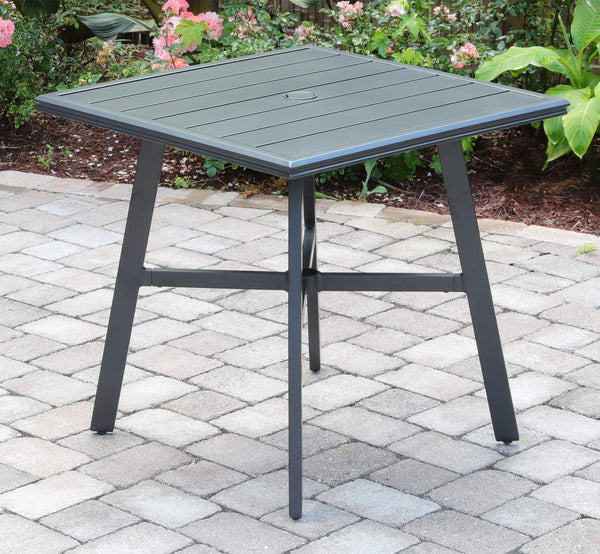 Hanover Aluminum 30" Square Slat-Top Bistro Table, Gunmetal