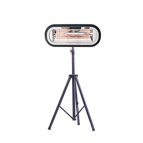 Hanover 18'' Electric Halogen Infrared Heat Lamp with Mounting Bracket and Tri-Pod Stand | Powerful Heating for Outdoor Areas up to 122 Sq. Ft. | Ideal for Porch, Garage, Workshop | Black