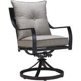 Hanover Lavallette 5-Piece Modern Outdoor Dining Set | 4 UV Protected Cushioned Swivel Rocker Chairs | 52'' Round Glass-Top Table | Weather Resistant Frame | Silver | LAVDN5PCSWRD-SLV