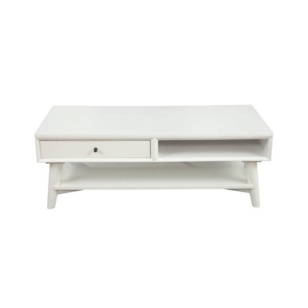 Alpine Furniture Flynn Wood 1 Drawer Coffee Table in White
