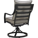 Hanover Lavallette 7-Piece Modern Outdoor Dining Set with Umbrella | 2 Swivel Rockers, 4 Stationary Chairs | 66'' x 38'' Glass-Top Table | Weather, UV Resistant | Silver | LAVDN7PCSW2-SLV-SU