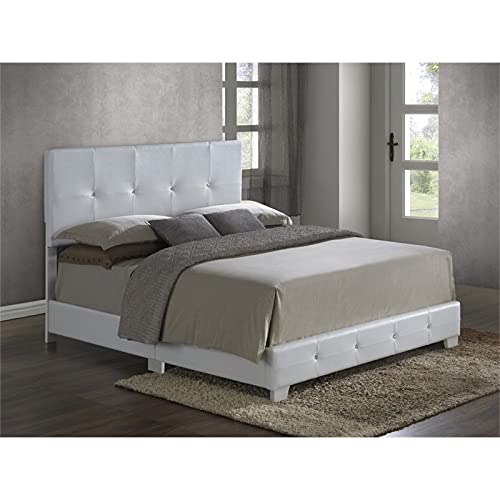 Glory Furniture Nicole Faux Leather Upholstered Full Bed in White Glory Furniture Nicole Faux Leather Upholstered Full Bed in White