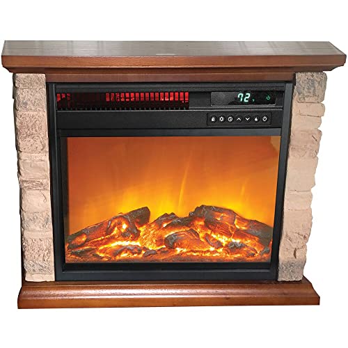 LifeSmart 3-Element Small Square Infrared Fireplace with Faux Stone Accent, FP1215, Brown, Medium