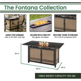 Hanover Fontana 5-Piece Outdoor High-Dining Fire Patio Set, 4 Sling Swivel Counter-Height Chairs and Slat-Top Gas Fire Pit Aluminum Table, Brushed Bronze Finish, Rust-Resistant, All-Weather