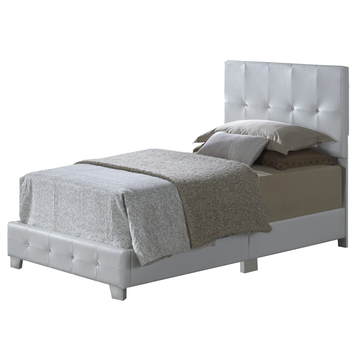 Glory Furniture Nicole Faux Leather Upholstered Twin Bed in White Glory Furniture Nicole Faux Leather Upholstered Twin Bed in White