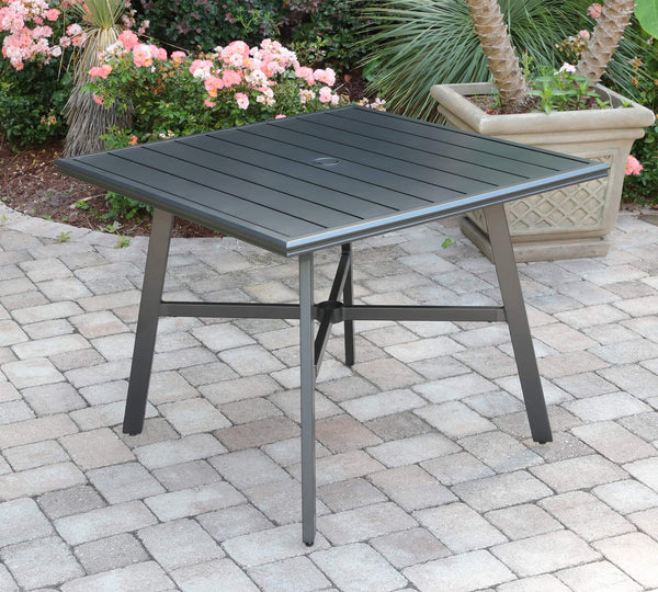 Hanover Aluminum 38" Square Slat-Top Dining Table, Gunmetal