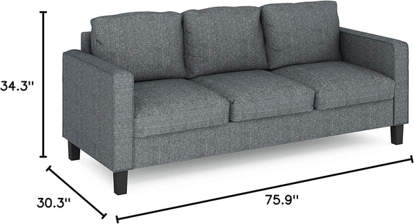 Furinno Bayonne Modern Upholstered 3-Seater Sofa Couch for Living Room, Gunmetal